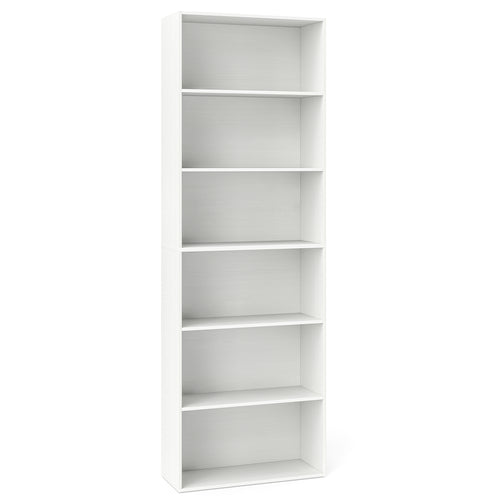 6-Tier Bookcase with 6 Open Shelves and Anti-Toppling Kits, White
