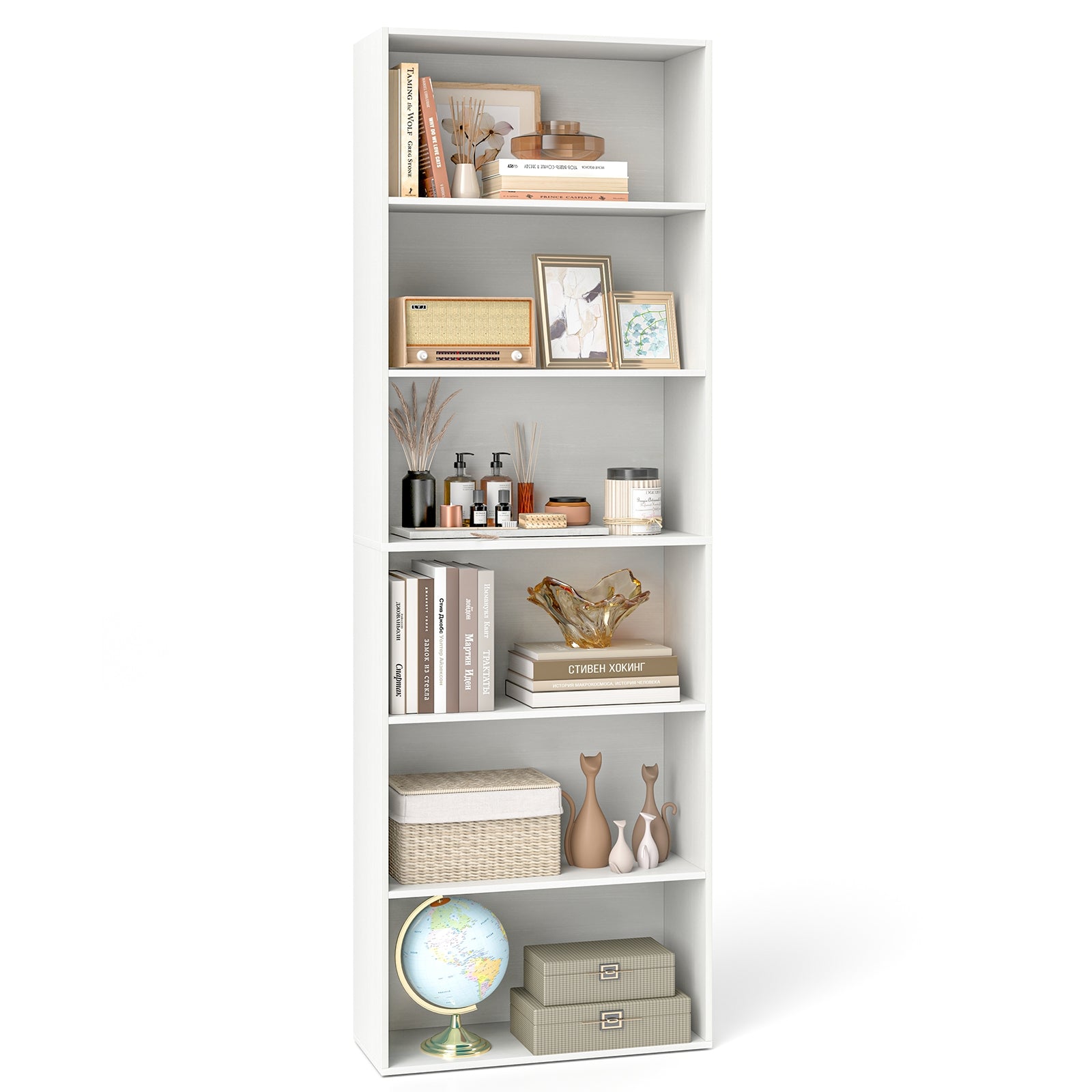 6-Tier Bookcase with 6 Open Shelves and Anti-Toppling Kits, White Bookcases at Gallery Canada