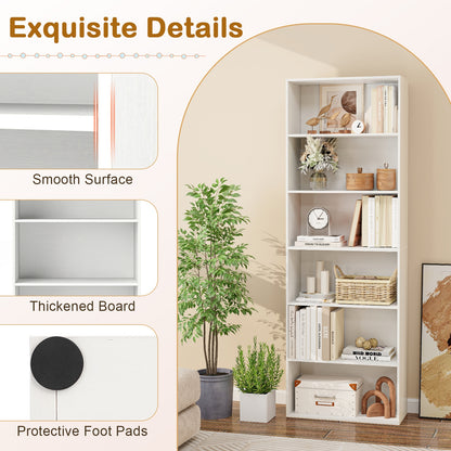 6-Tier Bookcase with 6 Open Shelves and Anti-Toppling Kits, White Bookcases at Gallery Canada