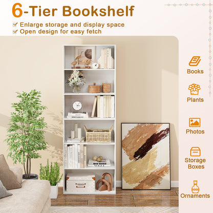 6-Tier Bookcase with 6 Open Shelves and Anti-Toppling Kits, White Bookcases at Gallery Canada