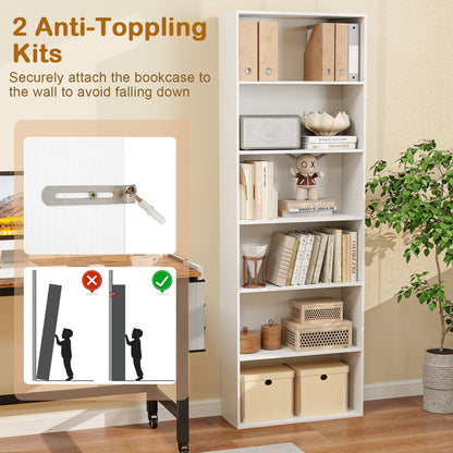 6-Tier Bookcase with 6 Open Shelves and Anti-Toppling Kits, White Bookcases at Gallery Canada