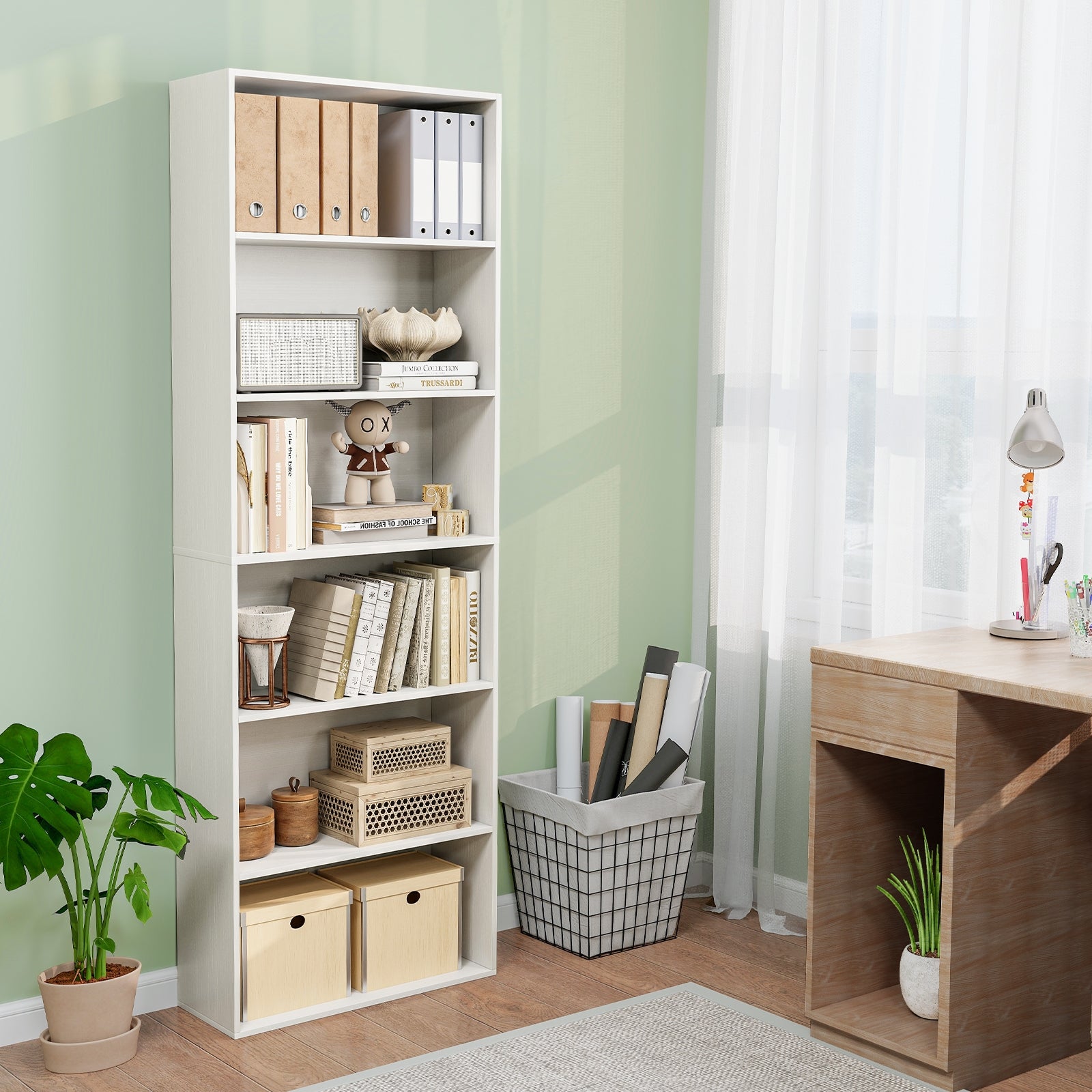 6-Tier Bookcase with 6 Open Shelves and Anti-Toppling Kits, White Bookcases at Gallery Canada