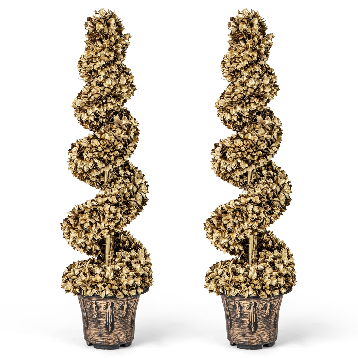 4 FT Artificial Spiral Topiary Tree Set, Vintage Plastic Pot, Gold Faux Plants at Gallery Canada
