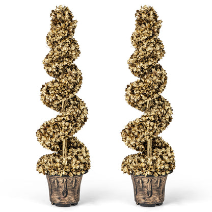 4 FT Artificial Spiral Topiary Tree Set, Vintage Plastic Pot, Gold Faux Plants at Gallery Canada