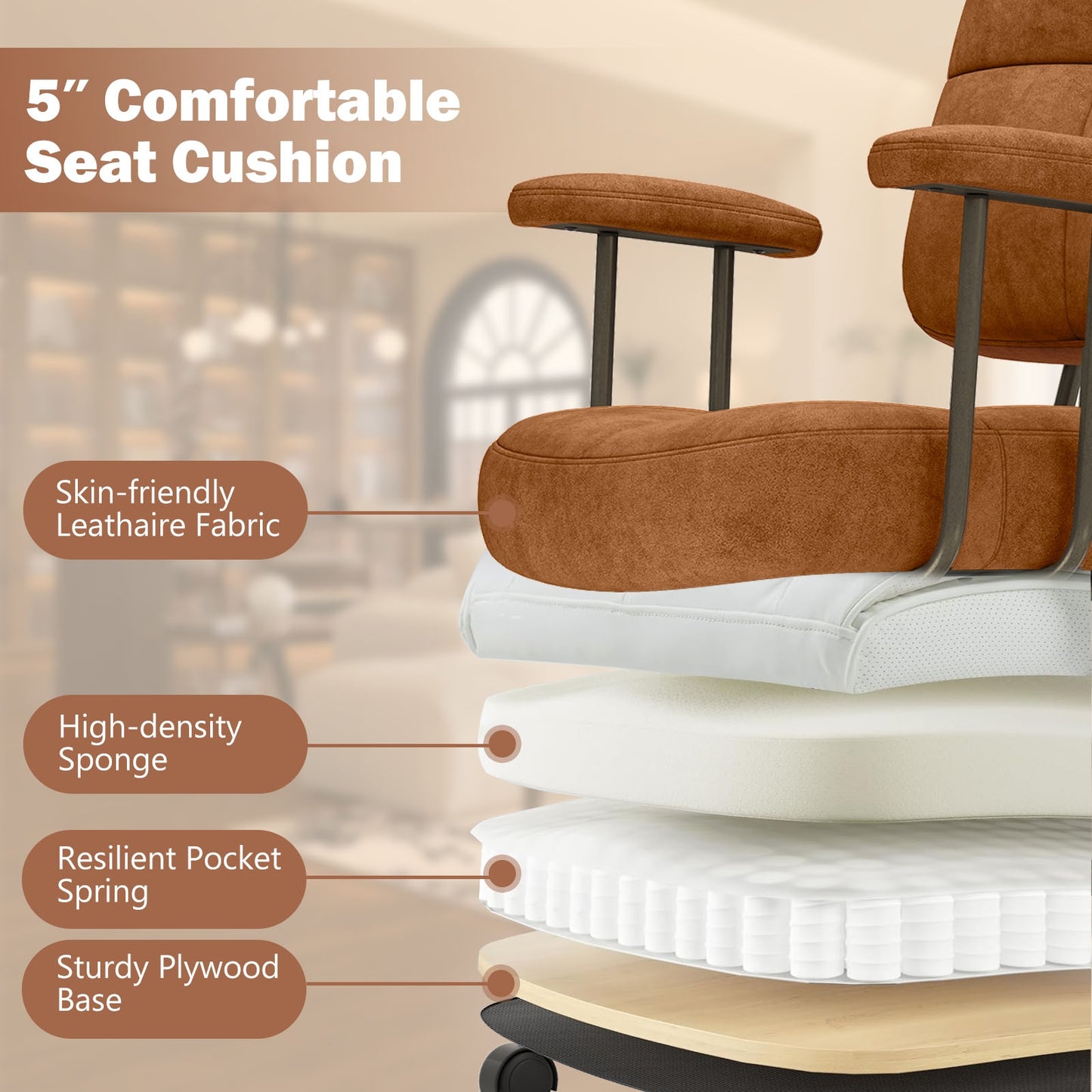 Upholstered Task Office Chair, Brown