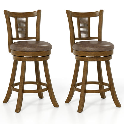 25 Inch Bar Stools Set of 2, PE Rattan Backrest, Rubber Wood Frame, Brown Bar Stools Brown at Gallery Canada