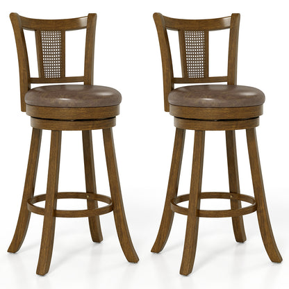 30 Inch Set of 2 Bar Stools with PE Rattan Backrest and Rubber Wood Frame, Brown Bar Stools Brown at Gallery Canada
