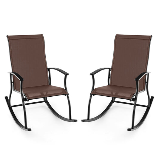 2 Pieces Outdoor Rocking Chairs with Breathable Backrest, Brown Patio Rocking Chairs & Gliders Brown at Gallery Canada