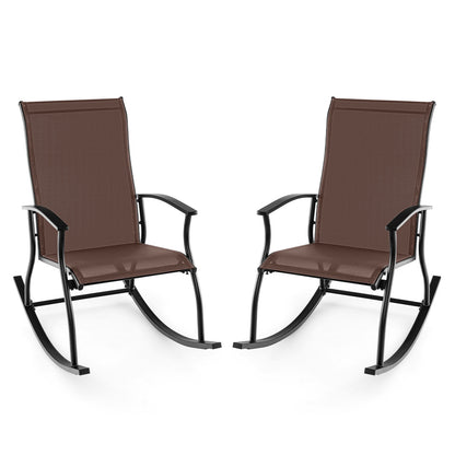 2 Pieces Outdoor Rocking Chairs with Breathable Backrest, Brown Patio Rocking Chairs & Gliders at Gallery Canada