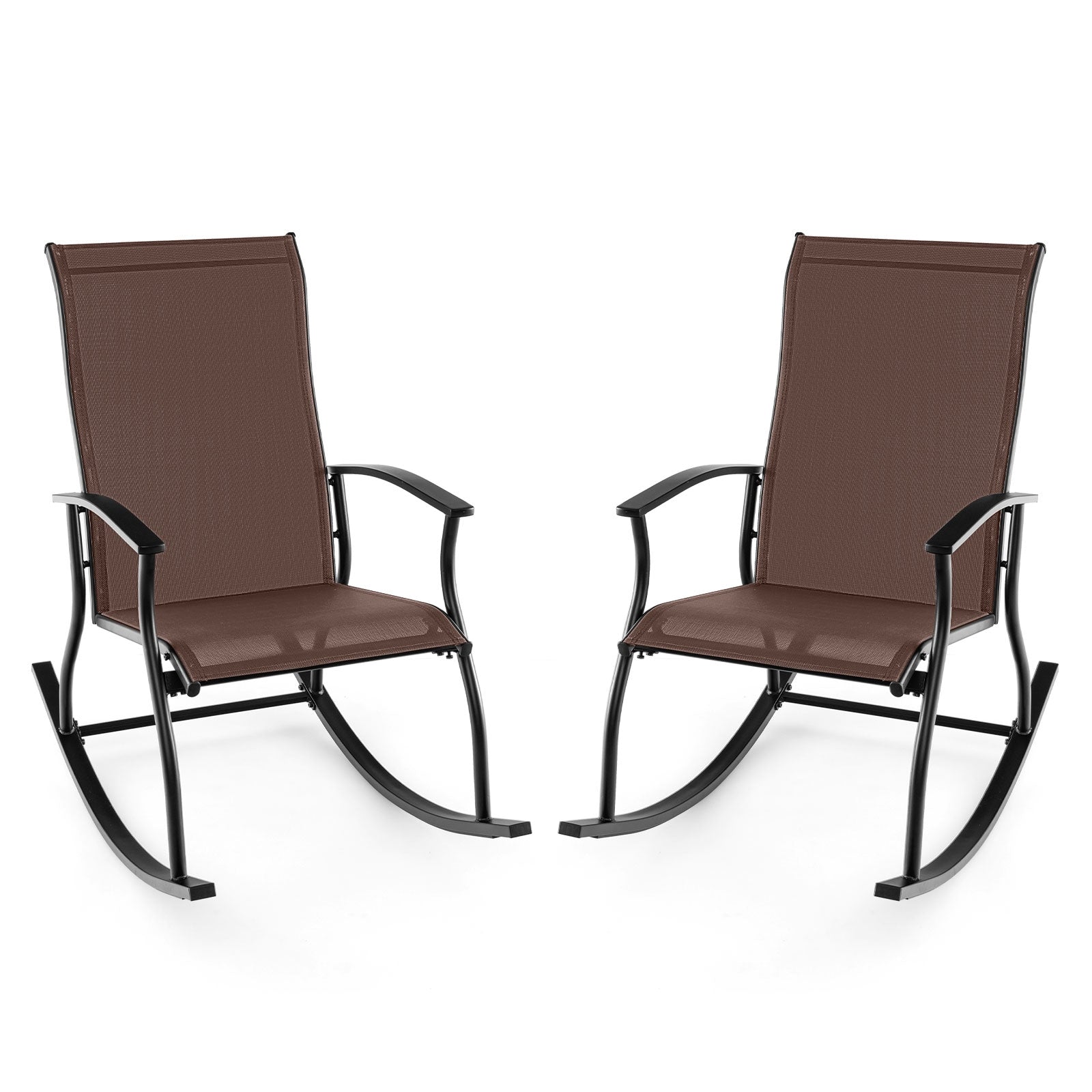 2 Outdoor Rocking Chairs, Breathable Backrest, Brown Patio Rocking Chairs & Gliders Brown at Gallery Canada