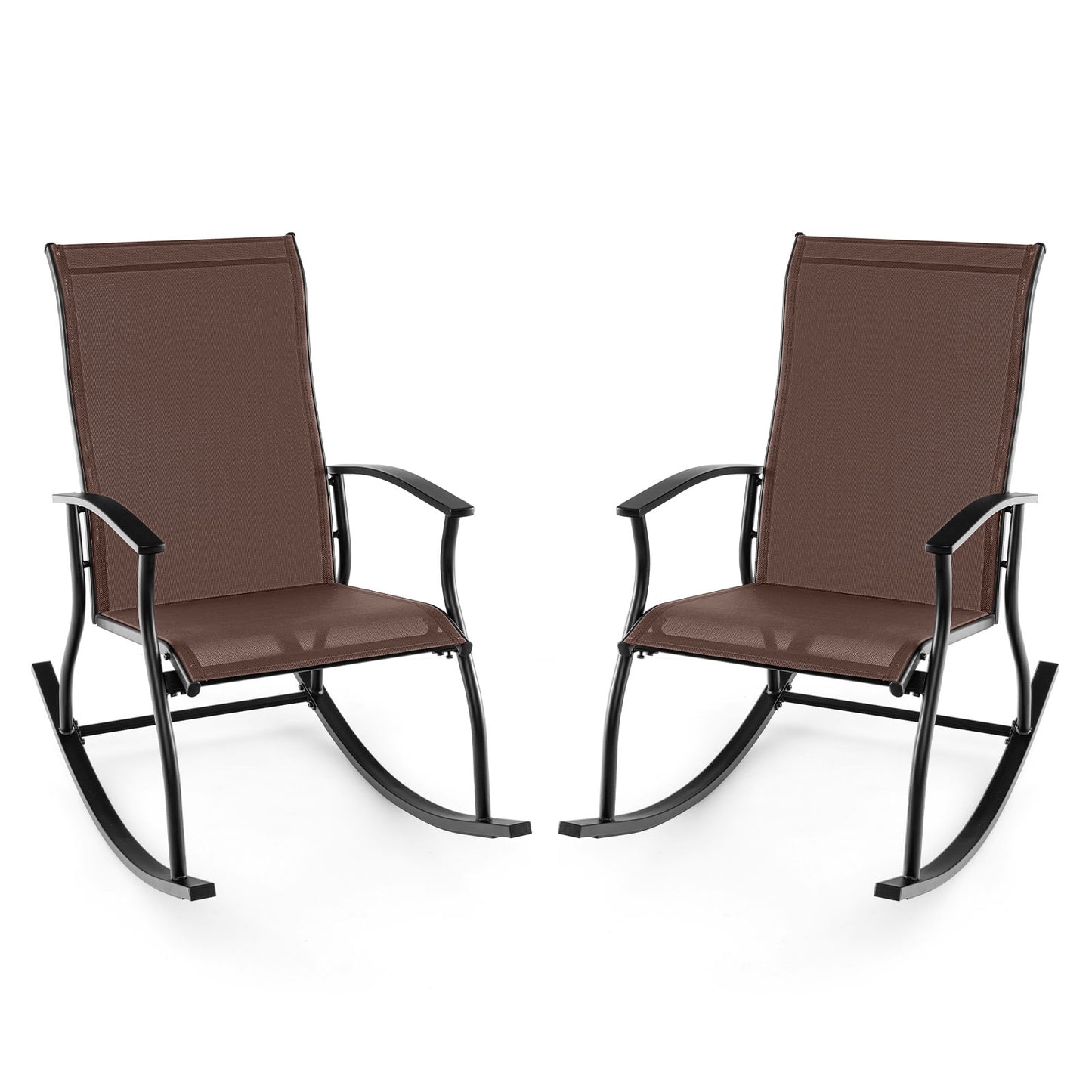 2 Outdoor Rocking Chairs, Breathable Backrest, Brown Patio Rocking Chairs & Gliders Brown at Gallery Canada
