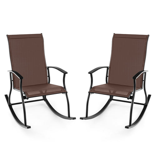 2 Outdoor Rocking Chairs, Breathable Backrest, Brown