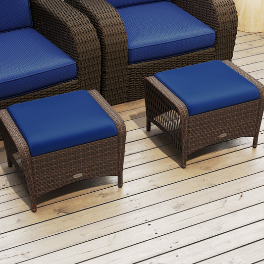 Outdoor Patio PE Wicker Ottomans, Set of 2, Removable Cushions, Navy Outdoor Seating & Patio Chairs Navy at Gallery Canada