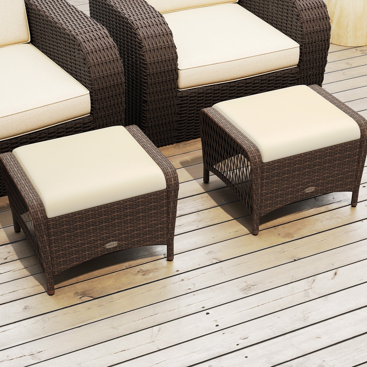 Outdoor Patio PE Wicker Ottomans, Set of 2, Removable Cushions, Navy Outdoor Seating & Patio Chairs at Gallery Canada