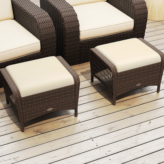Set of 2 Outdoor Patio PE Wicker Ottomans with Removable Cushions, Beige Outdoor Seating & Patio Chairs Beige at Gallery Canada