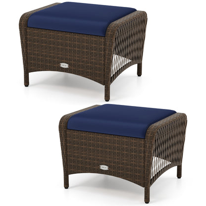 Outdoor Patio PE Wicker Ottomans, Set of 2, Removable Cushions, Navy Outdoor Seating & Patio Chairs at Gallery Canada