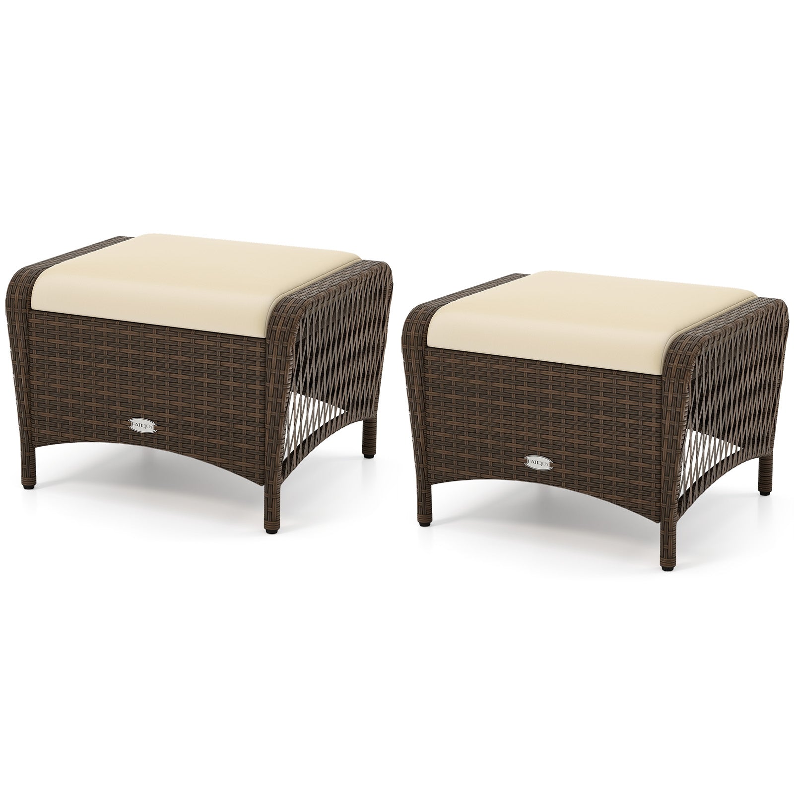 Set of 2 Outdoor Patio Ottomans, Removable Cushions, Beige Outdoor Seating & Patio Chairs Beige at Gallery Canada