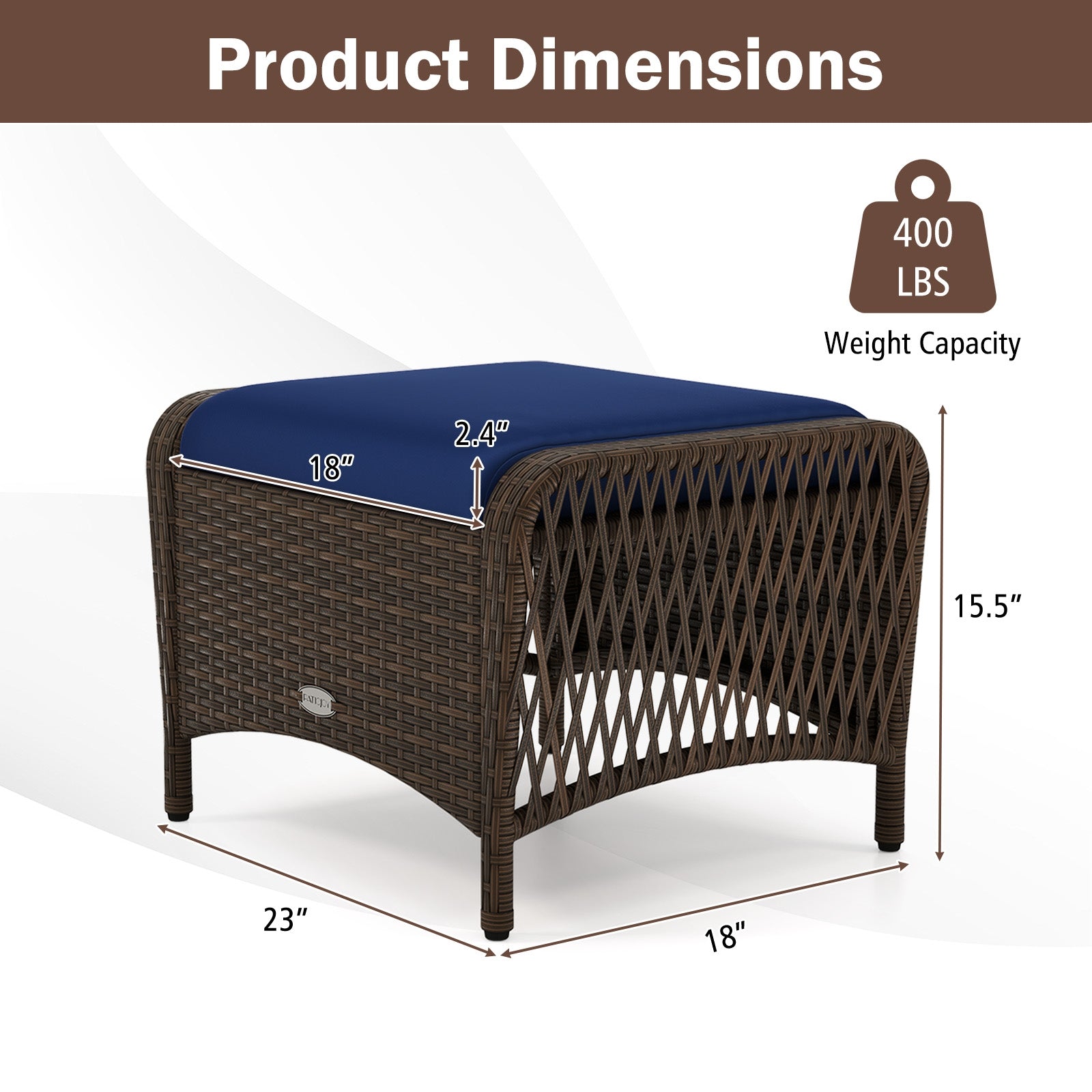 Outdoor Patio PE Wicker Ottomans, Set of 2, Removable Cushions, Navy Outdoor Seating & Patio Chairs at Gallery Canada