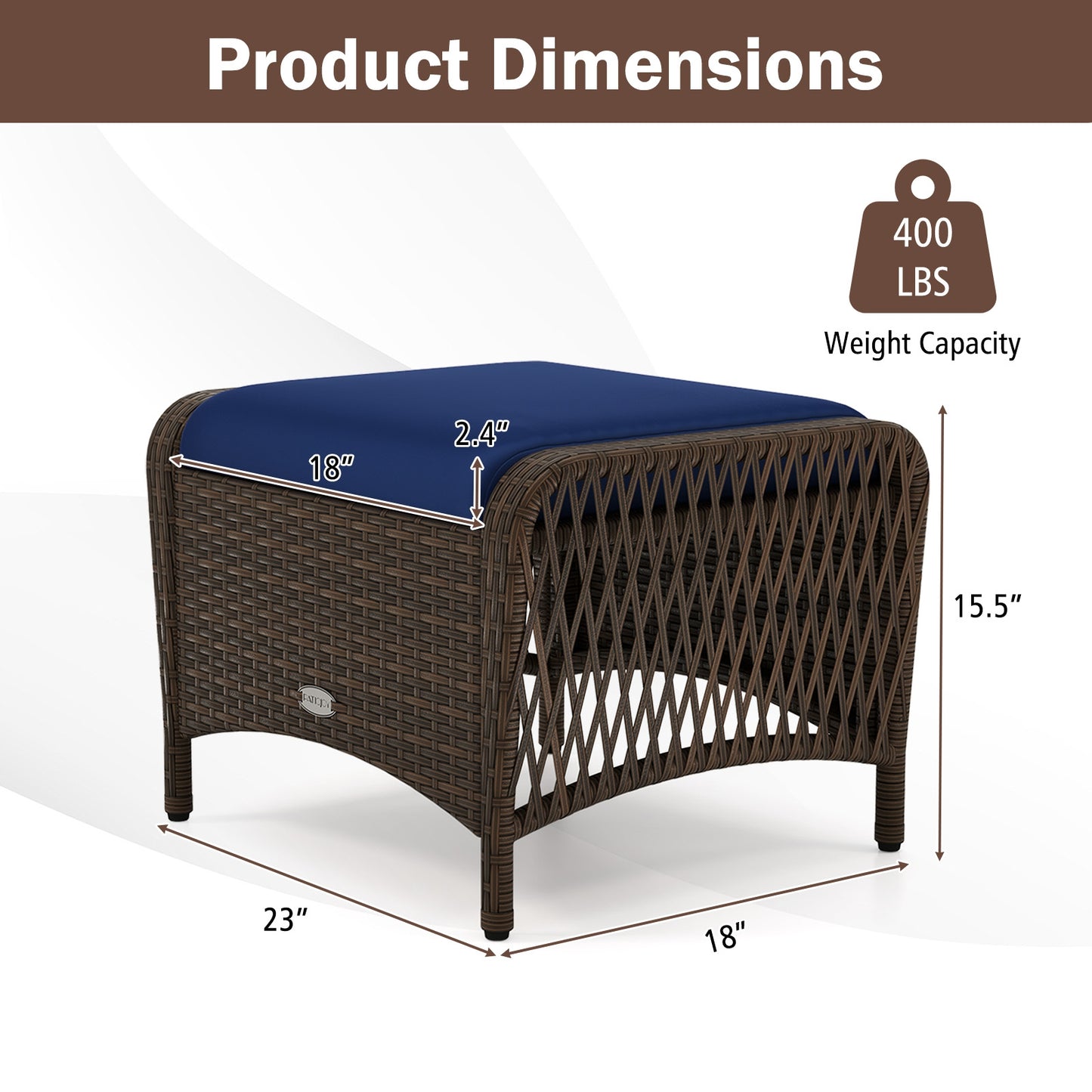 Outdoor Patio PE Wicker Ottomans, Set of 2, Removable Cushions, Navy Outdoor Seating & Patio Chairs at Gallery Canada