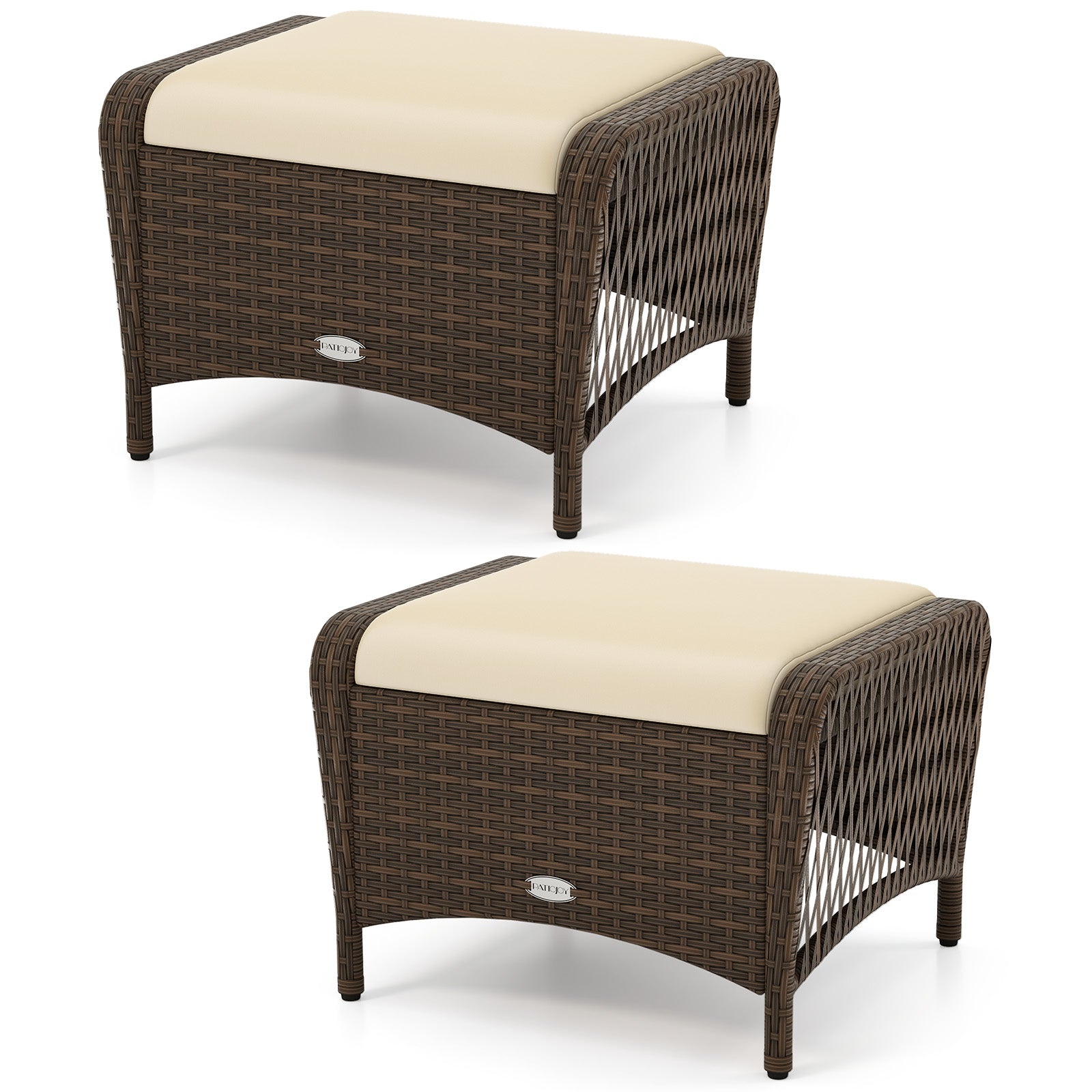 Set of 2 Outdoor Patio Ottomans, Removable Cushions, Beige Outdoor Seating & Patio Chairs at Gallery Canada
