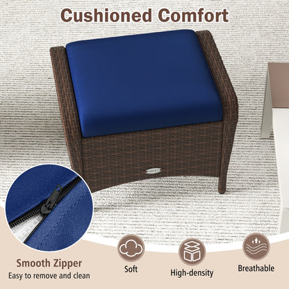 Outdoor Patio PE Wicker Ottomans, Set of 2, Removable Cushions, Navy Outdoor Seating & Patio Chairs at Gallery Canada