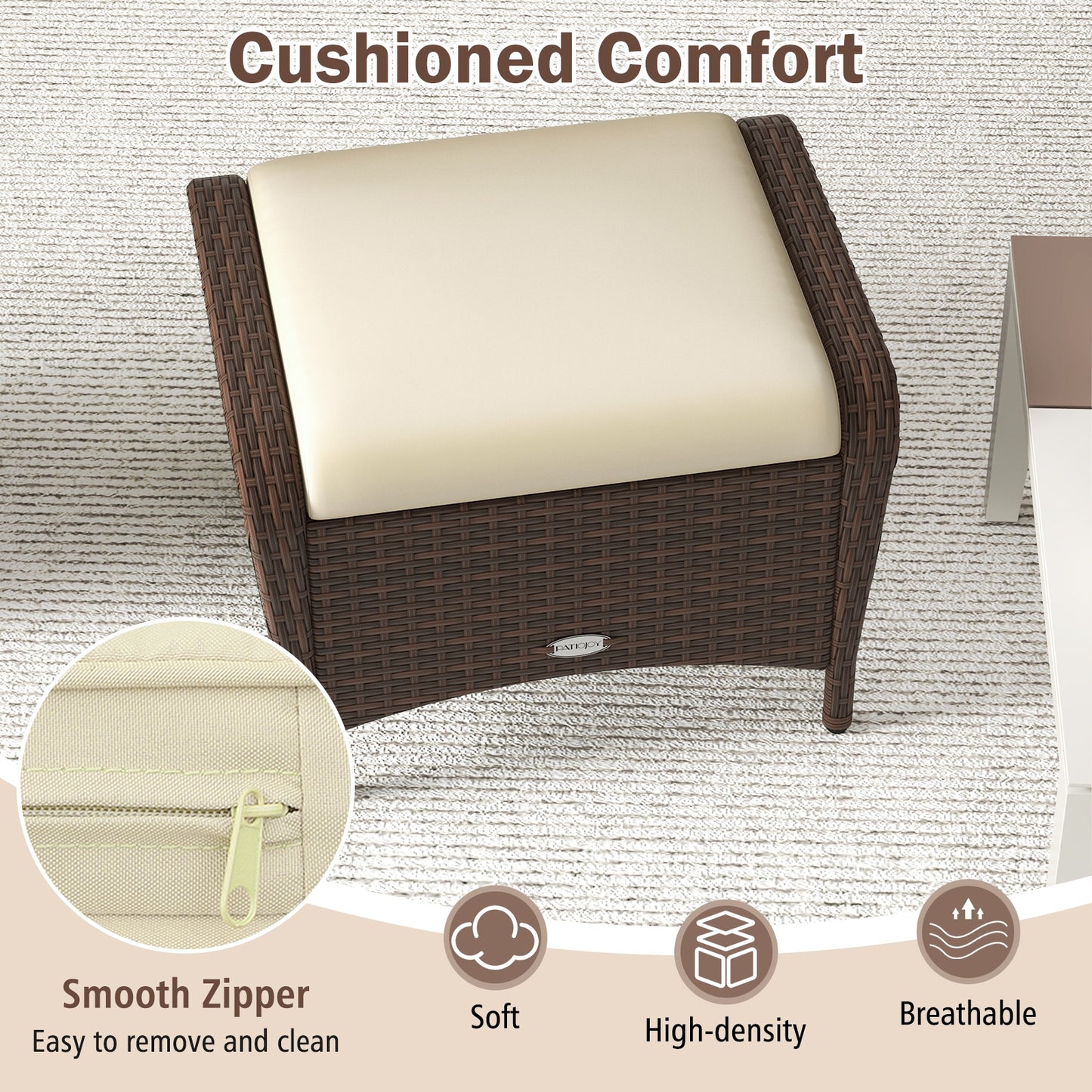 Set of 2 Outdoor Patio Ottomans, Removable Cushions, Beige Outdoor Seating & Patio Chairs at Gallery Canada