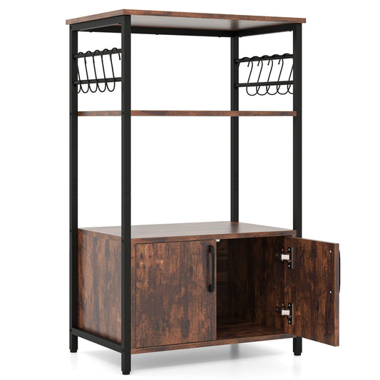 3-Tier Kitchen Baker's Rack, Cabinet, 2 Open Shelves, Brown Baker's Racks Brown at Gallery Canada