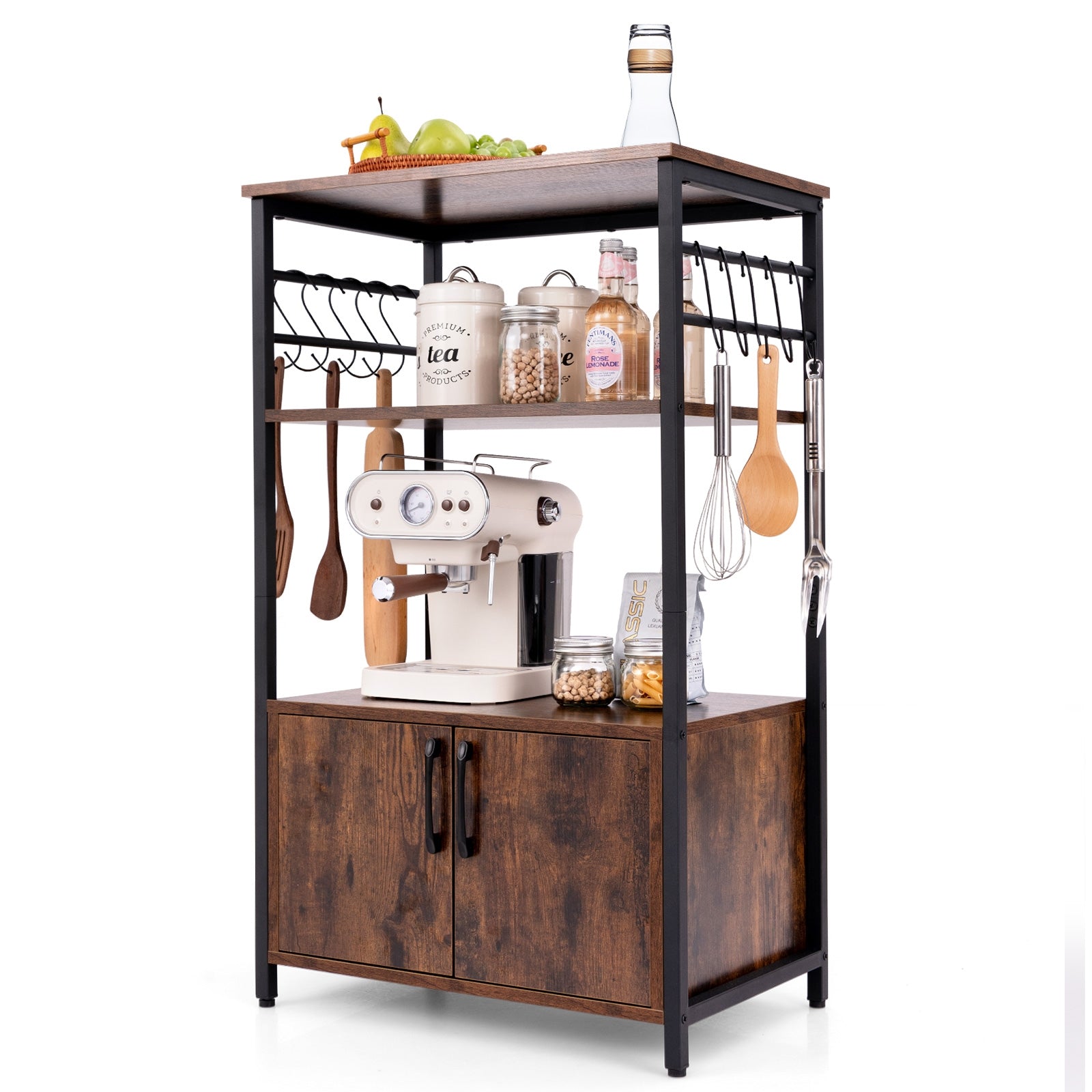 3-Tier Kitchen Baker’s Rack with Cabinet and 2 Open Shelves, Brown Baker's Racks at Gallery Canada