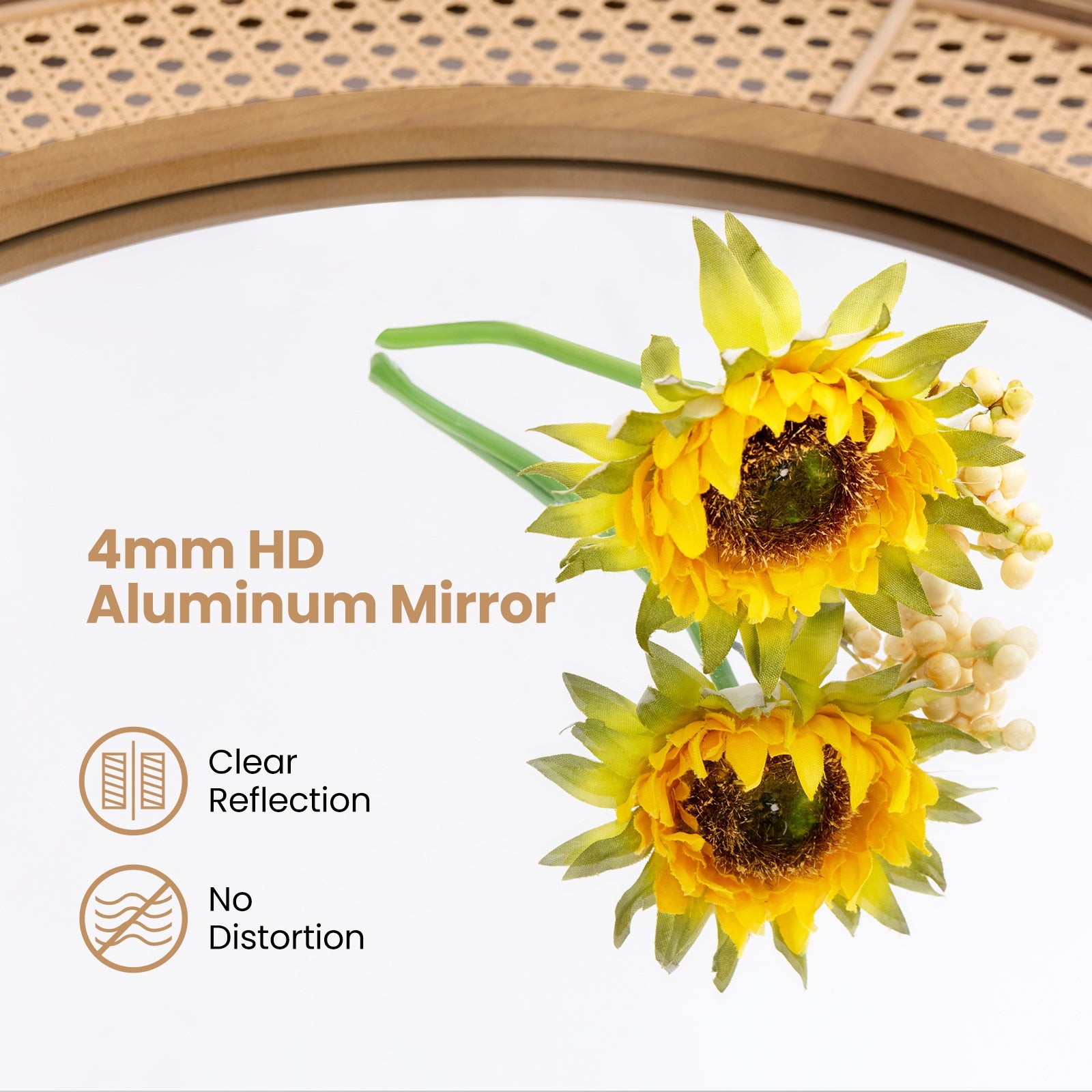 25.5 Inch Bohemian Round Wall Mounted Decorative Mirror with Wooden Frame, Natural Wall Mirrors at Gallery Canada