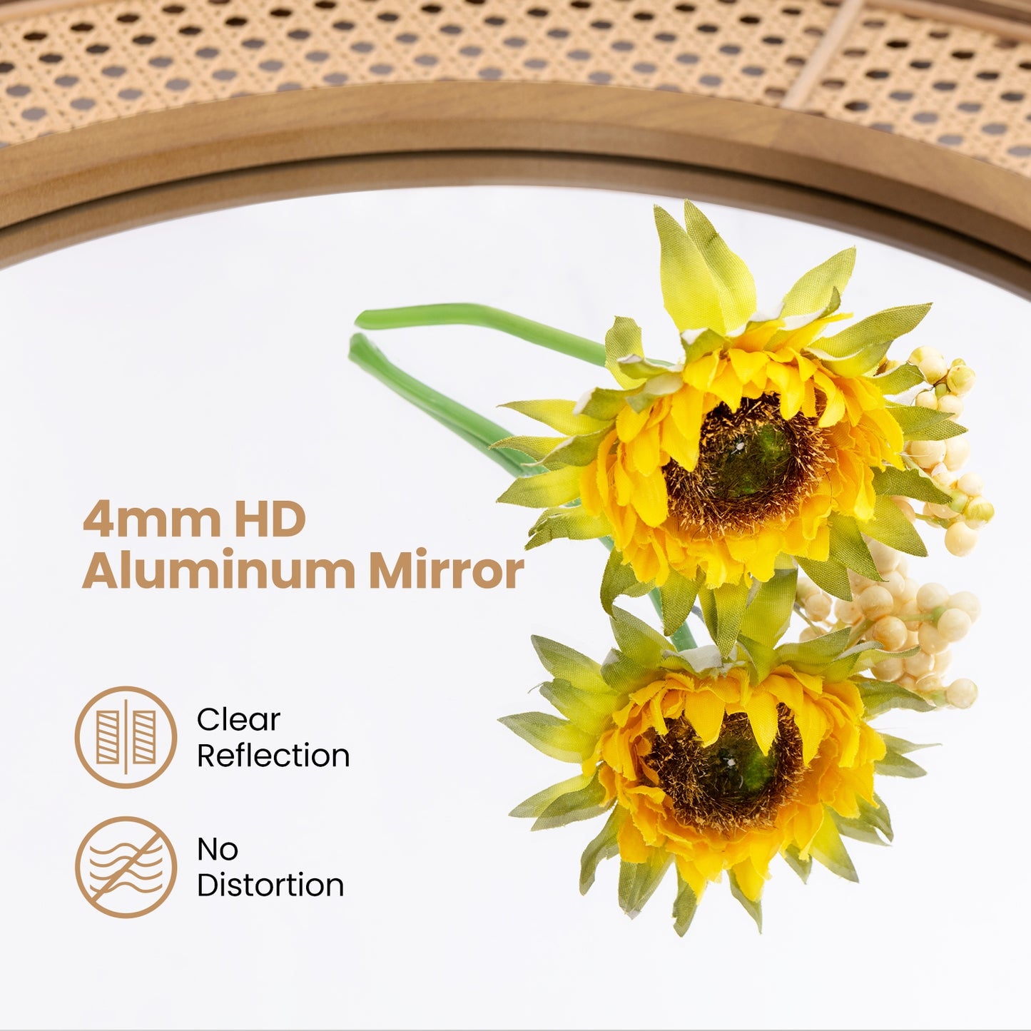 25.5 Inch Bohemian Round Wall Mounted Decorative Mirror with Wooden Frame, Natural Wall Mirrors at Gallery Canada