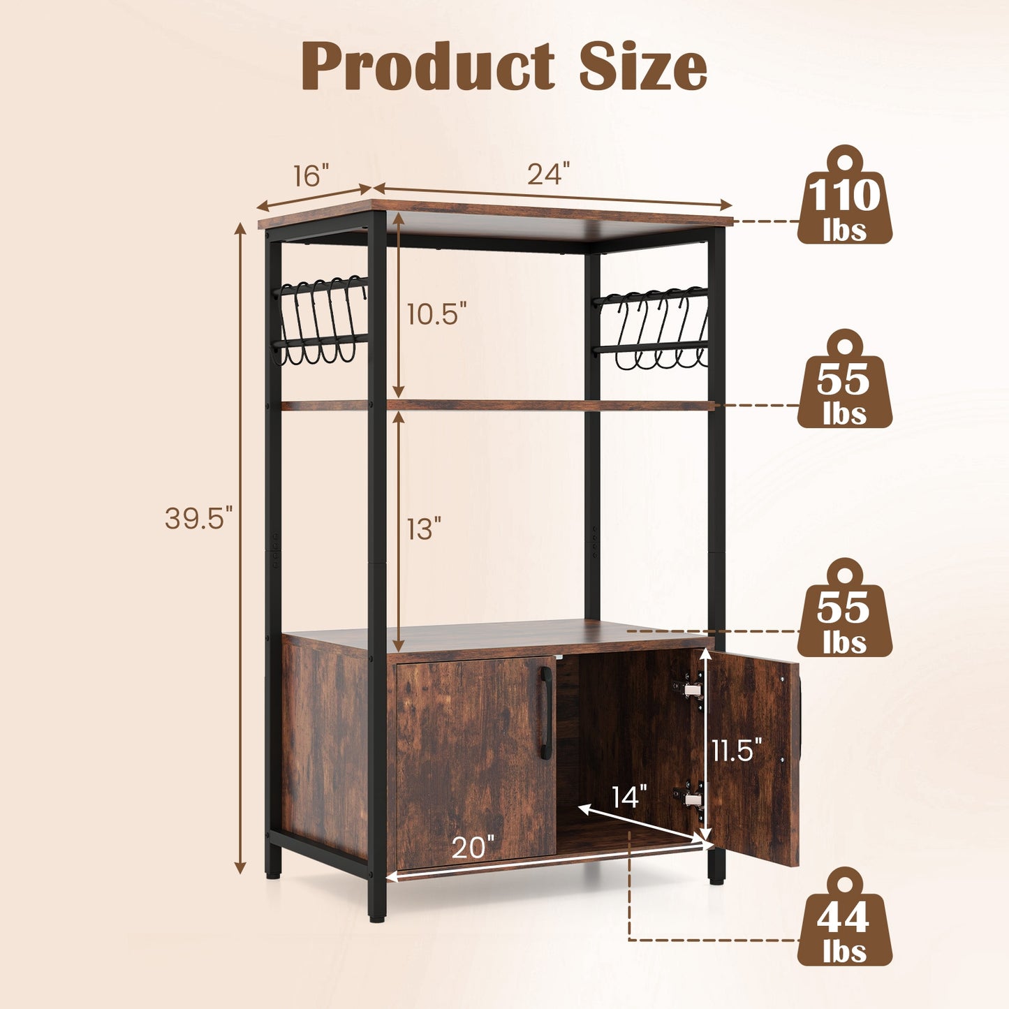 3-Tier Kitchen Baker’s Rack with Cabinet and 2 Open Shelves, Brown Baker's Racks at Gallery Canada