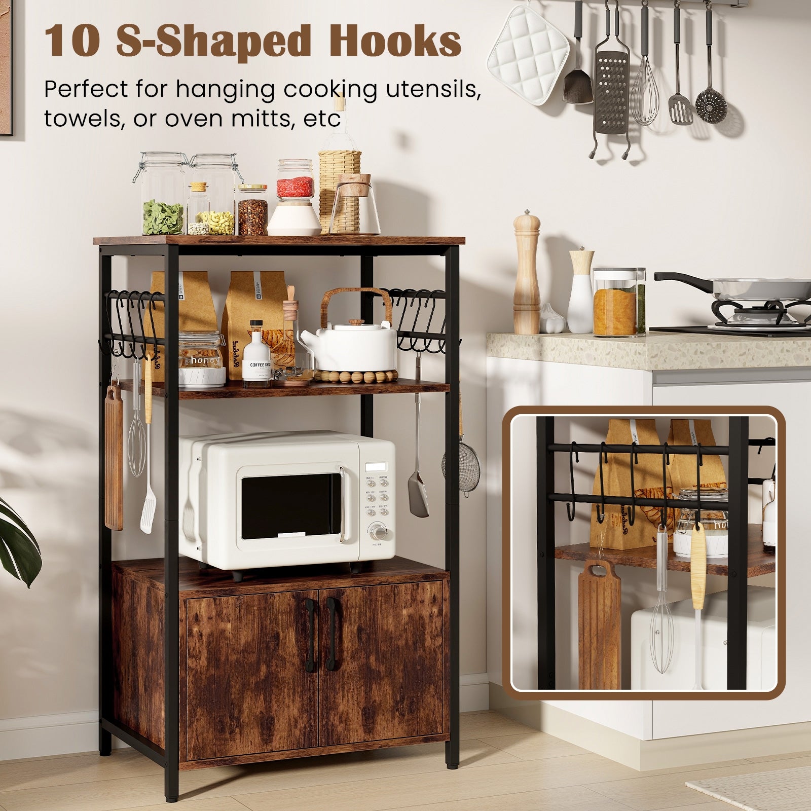 3-Tier Kitchen Baker’s Rack with Cabinet and 2 Open Shelves, Brown Baker's Racks at Gallery Canada