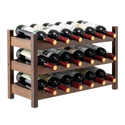 3-Tier Bamboo Countertop Wine Bottle Organizer