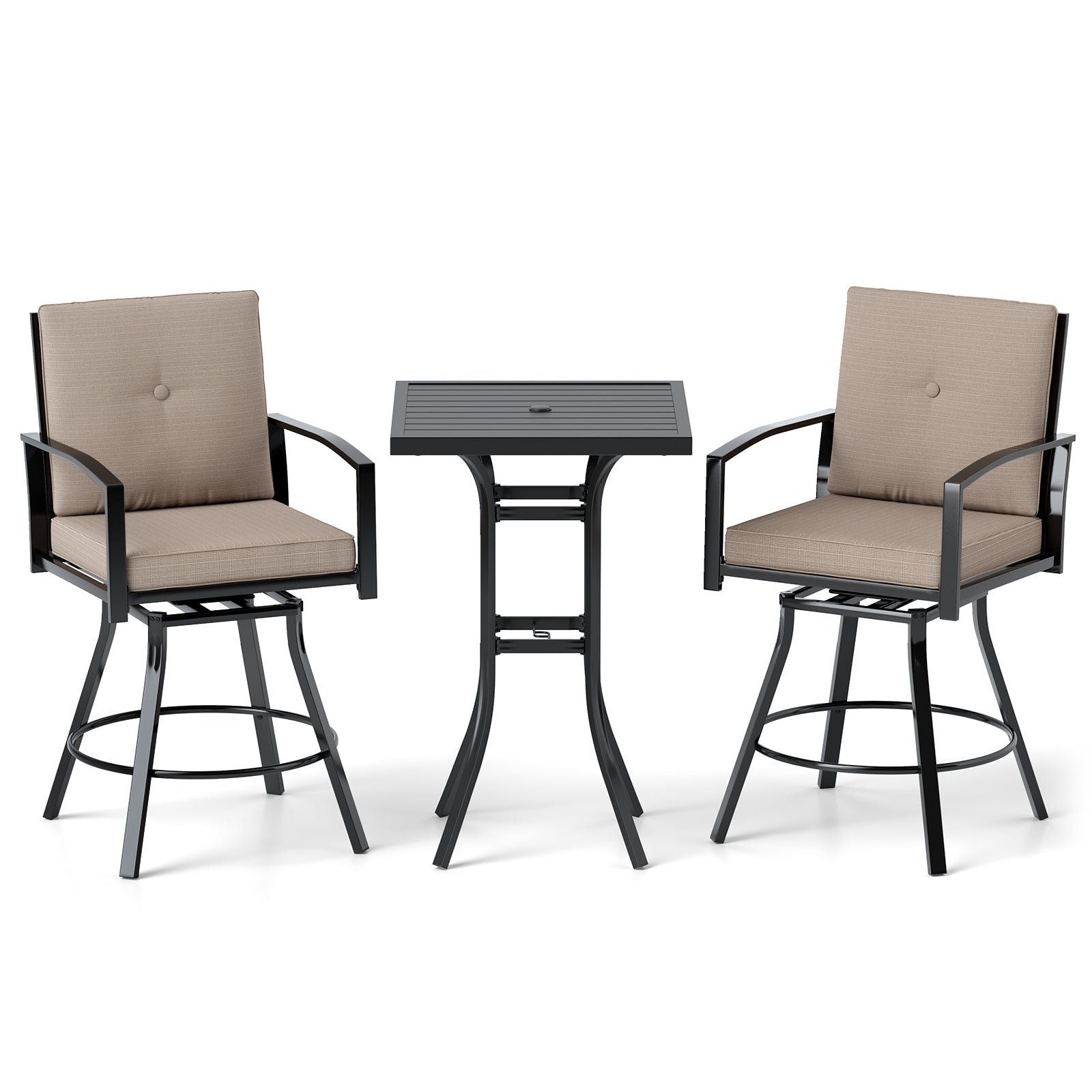 3 Piece Patio Swivel Bar Set, Soft Cushions, Umbrella Hole, Brown Patio Bar Furniture at Gallery Canada
