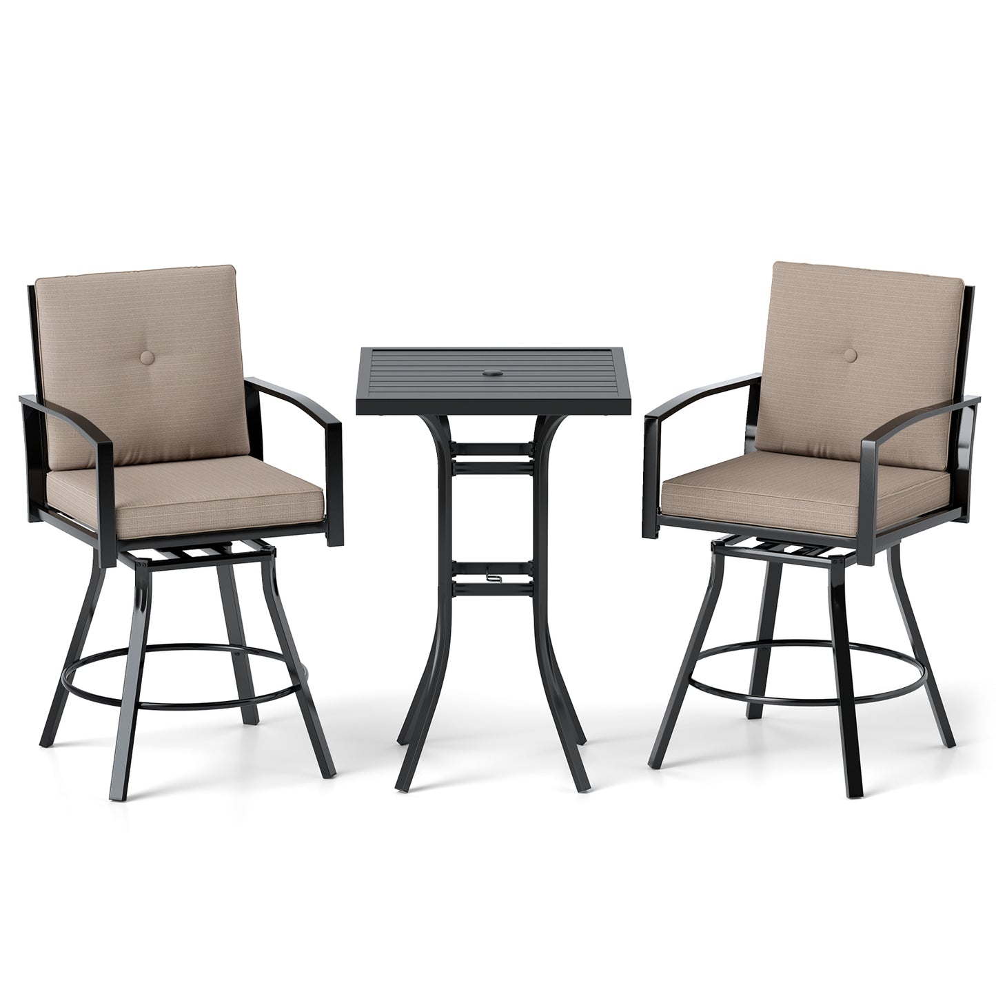 3 Piece Patio Swivel Bar Set, Soft Cushions, Umbrella Hole, Brown Patio Bar Furniture at Gallery Canada
