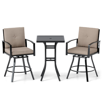 3 Piece Patio Swivel Bar Set, Soft Cushions, Umbrella Hole, Brown Patio Bar Furniture at Gallery Canada