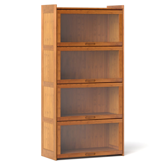 4-Tier Bamboo Bookcase with Doors for Study Room Living Room, Brown Bookcases Brown at Gallery Canada