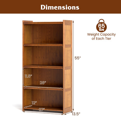 4-Tier Bamboo Bookcase with Doors for Study Room Living Room, Brown Bookcases at Gallery Canada