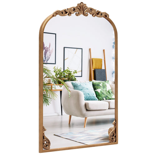 Arched Mirror, Vintage Ornate Baroque, Metal Frame, S, Gold