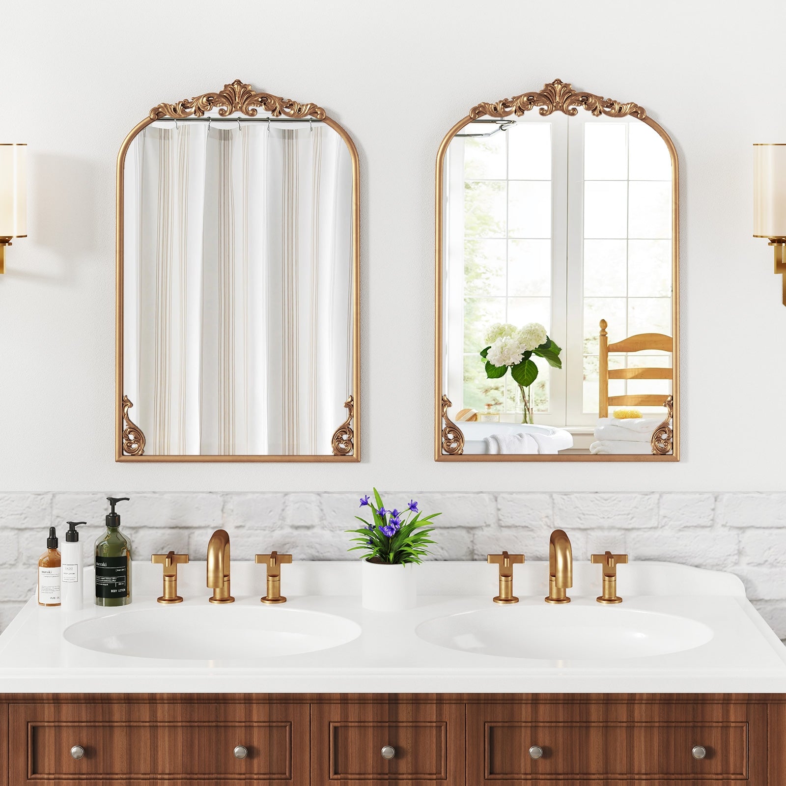 Arched Mirror for Wall Gold Traditional Vintage Ornate Baroque Mirror with Metal Frame-S Wall Mirrors at Gallery Canada