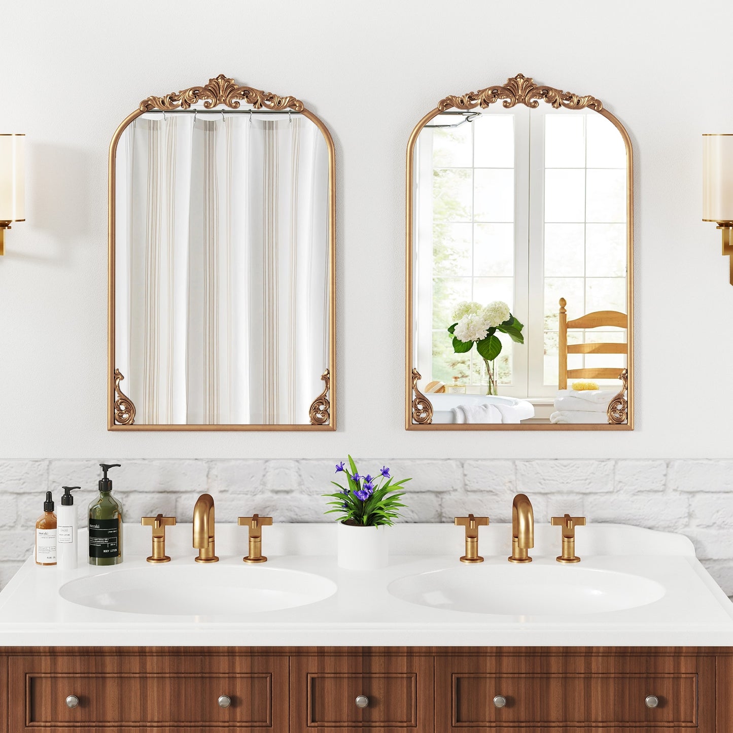 Arched Mirror for Wall Gold Traditional Vintage Ornate Baroque Mirror with Metal Frame-S Wall Mirrors at Gallery Canada