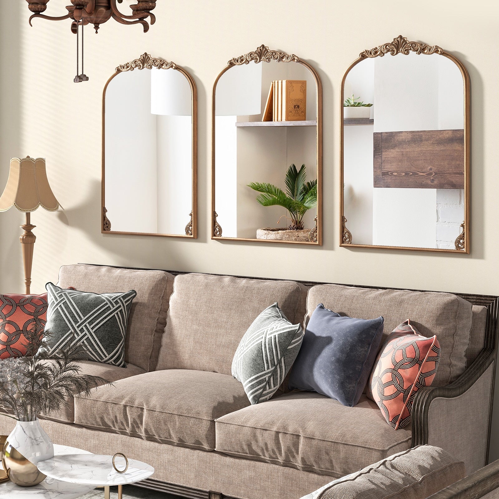 Arched Mirror for Wall Gold Traditional Vintage Ornate Baroque Mirror with Metal Frame-S Wall Mirrors at Gallery Canada