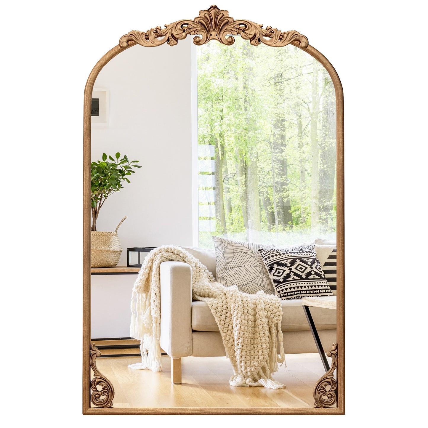 Arched Mirror for Wall Gold Traditional Vintage Ornate Baroque Mirror with Metal Frame-S Wall Mirrors at Gallery Canada