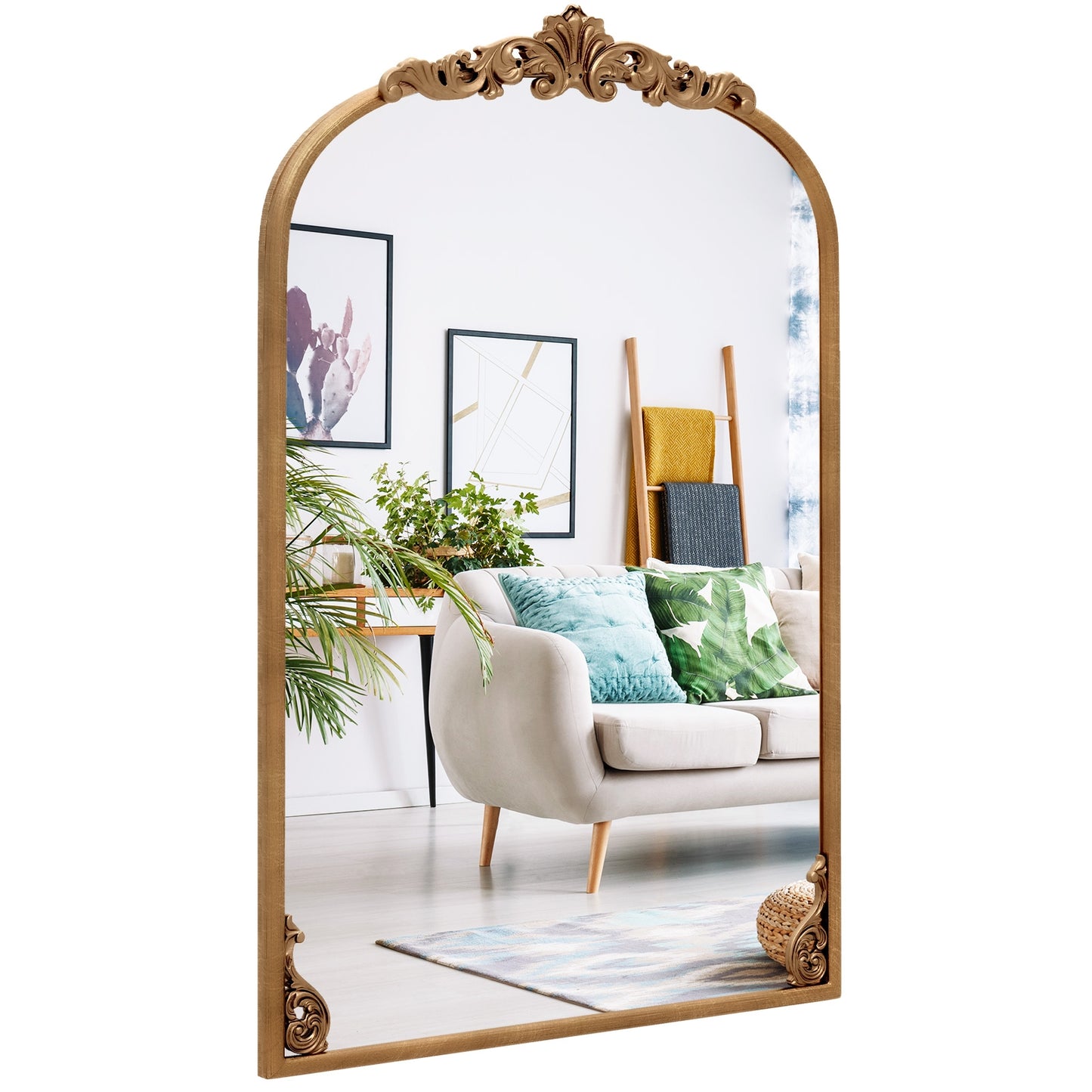 Arched Mirror for Wall Gold Traditional Vintage Ornate Baroque Mirror with Metal Frame-M Wall Mirrors Medium at Gallery Canada
