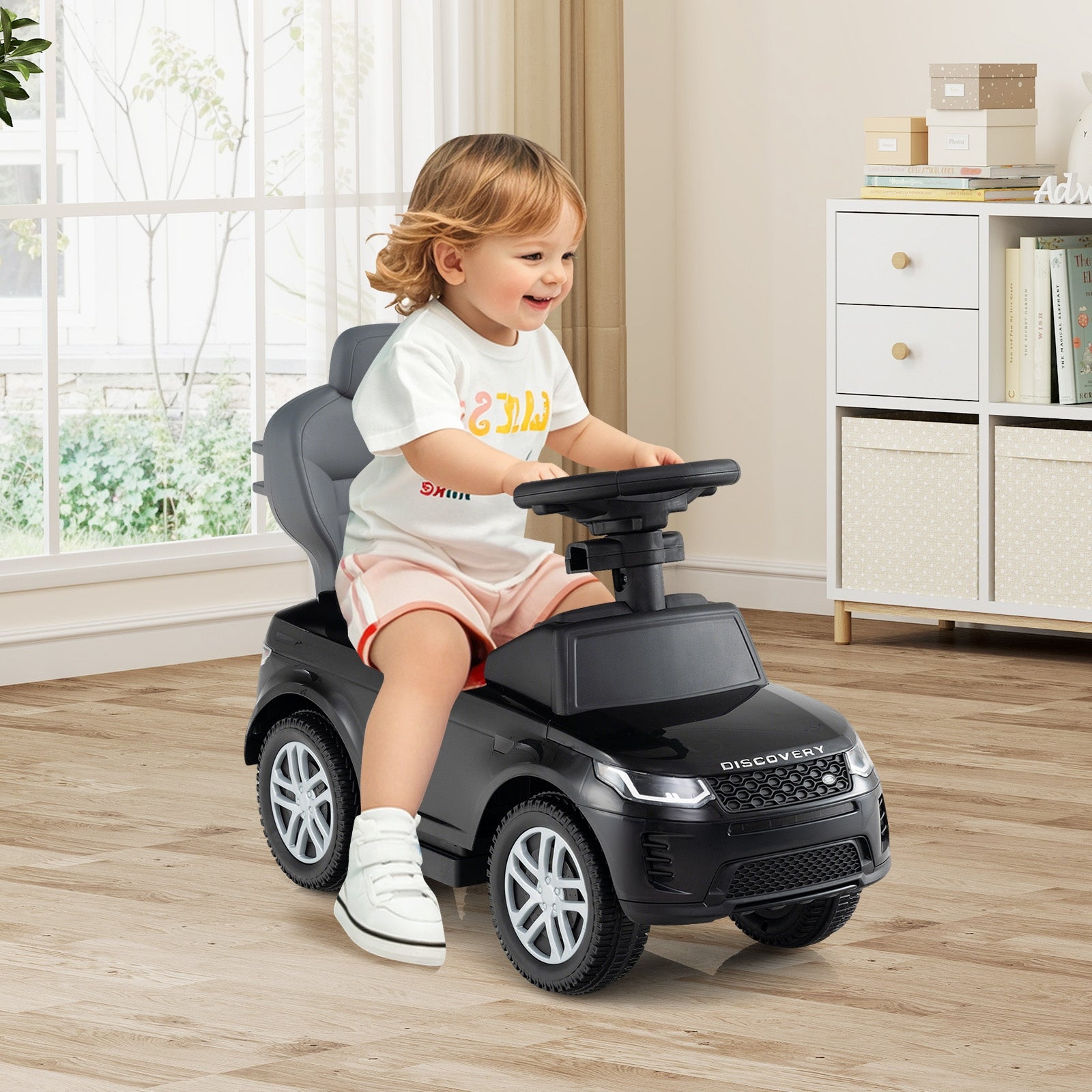 3 in 1 Push Car with Removable Handle and Guardrail for Kids 18-36 Months Old, Black Push & Pedal Ride On Toys at Gallery Canada