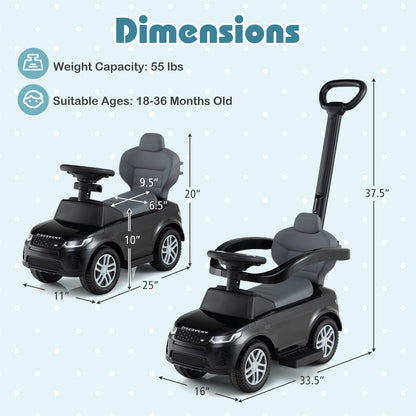 3 in 1 Push Car with Removable Handle and Guardrail for Kids 18-36 Months Old, Black Push & Pedal Ride On Toys at Gallery Canada