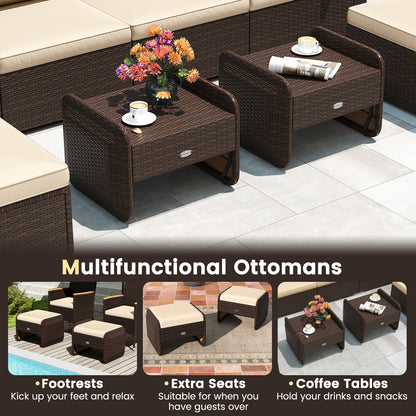 2 Pieces Outdoor Patio PE Wicker Ottomans with Removable Cushions, Brown Outdoor Seating & Patio Chairs at Gallery Canada