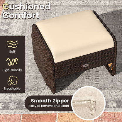 2 Pieces Outdoor Patio PE Wicker Ottomans with Removable Cushions, Brown Outdoor Seating & Patio Chairs at Gallery Canada