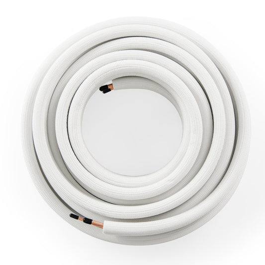 50 Ft Mini Split Line Set, 1/4 Inch And 3/8 Inch O.D. Copper Pipes, White