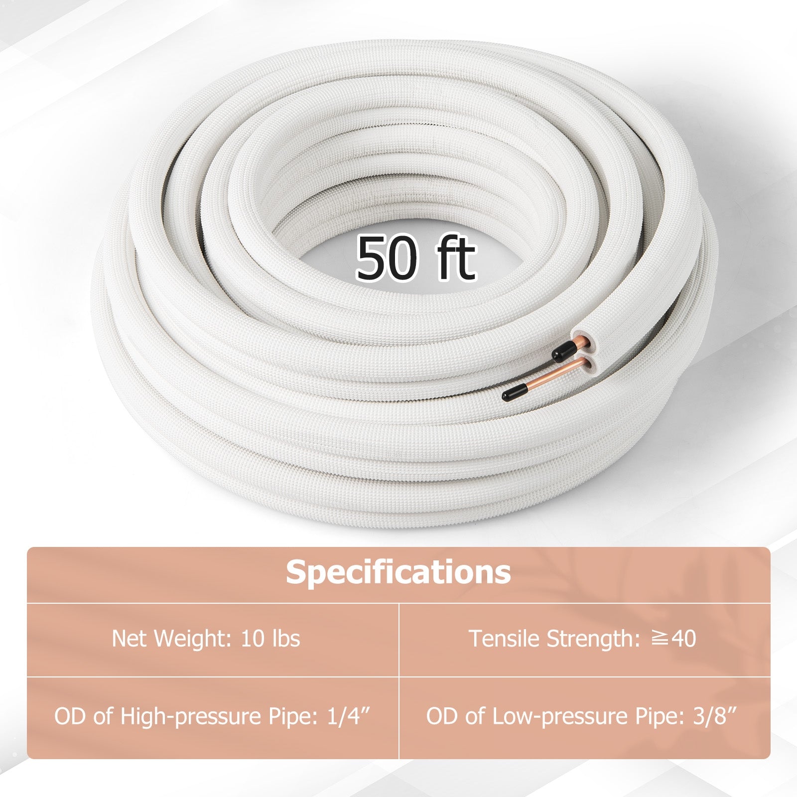 50 Feet Mini Split Line Set with 1/4 Inch and 3/8 Inch O.D. Copper Pipes Tubing, White Mini Split AC Parts & Accessories at Gallery Canada